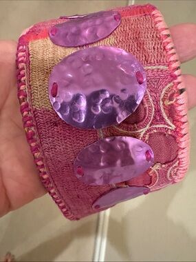 Handcrafted Pink Embellished Statement Cuff Bracelet